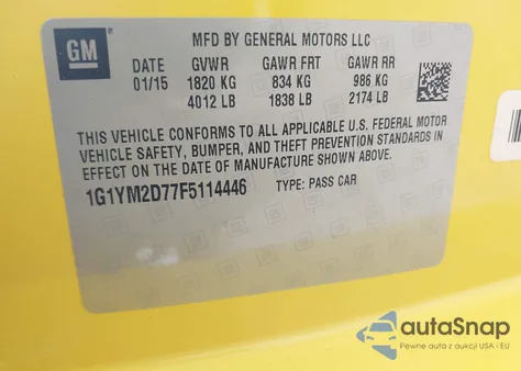 2015 Chevrolet Corvette Stingray Z51 z USA, uszkodzony, nr VIN 1G1YM2D77F5114446